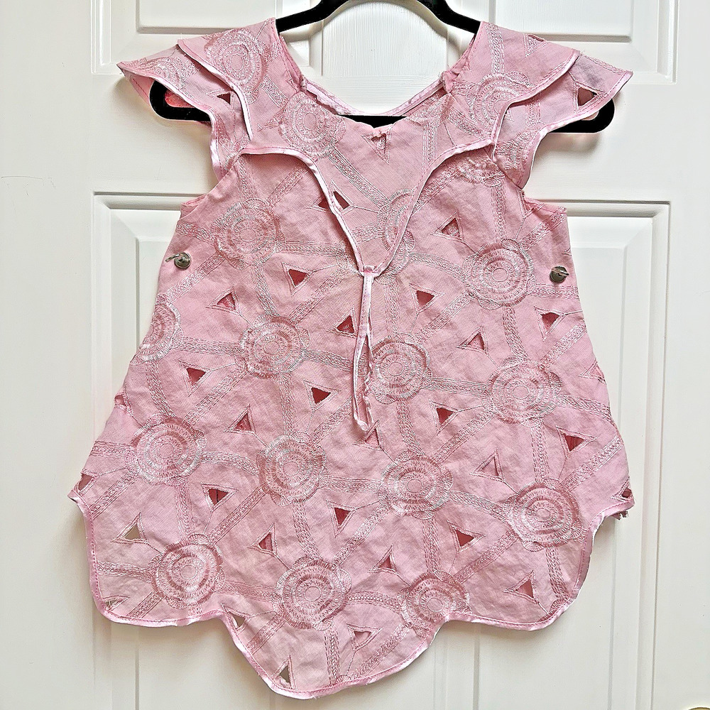 Girls African Embroidered Tribal Pink Over Dress 100% Cotton Temoj Int'l READ